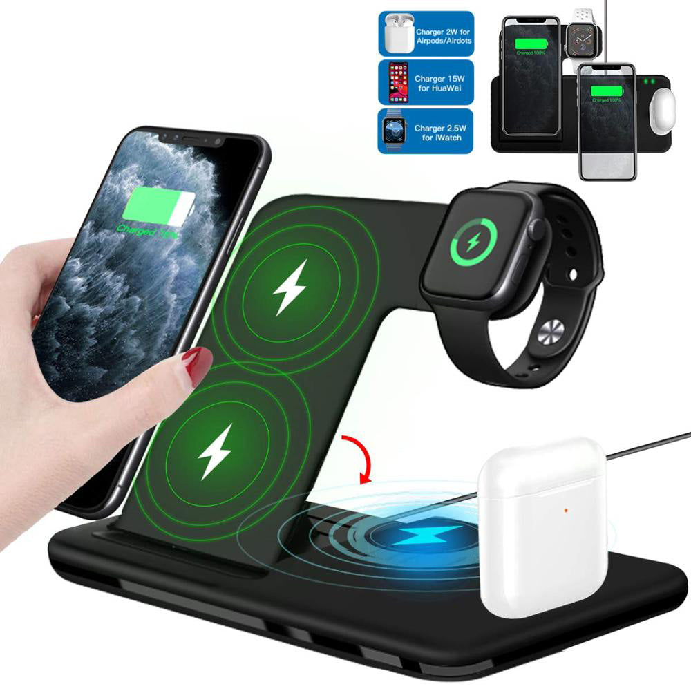 15W Qi Fast Wireless Charger Stand For iPhone 11 XR X 8 Apple Watch 4 in 1 Foldable Charging Dock Station eprolo