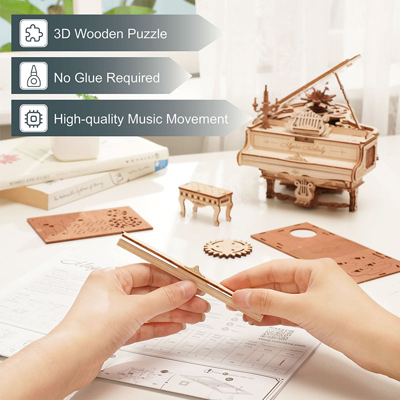 Robotime Rokr Diy Handmade Assembled Toys AMK81 Magic Piano Mechanical Music Box Model Kit 3D Wooden Puzzles - Best Find