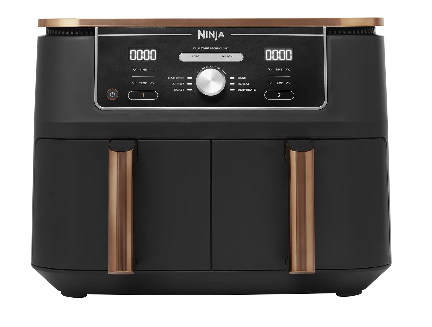 Ninja Foodi Dual Zone Digital Air Fryer, 2 Drawers, 7.6L, 6-in-1, Uses No Oil, Air Fry, Max Crisp, Roast, Bake, Reheat, Dehydrate, Cooks 4-6 Portions, Non-Stick, Dishwasher Safe Baskets, Black AF300UK