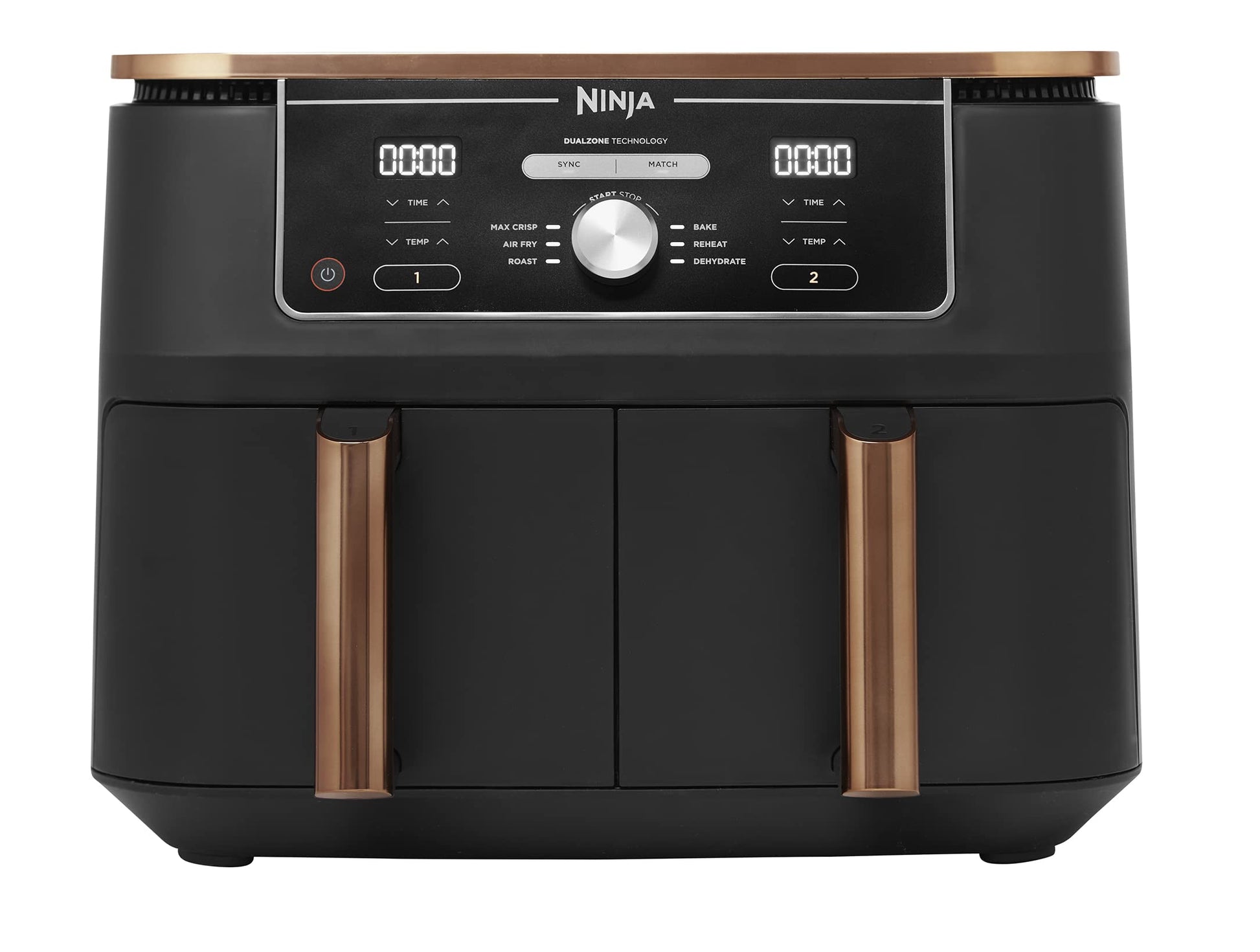 Ninja Foodi Dual Zone Digital Air Fryer, 2 Drawers, 7.6L, 6-in-1, Uses No Oil, Air Fry, Max Crisp, Roast, Bake, Reheat, Dehydrate, Cooks 4-6 Portions, Non-Stick, Dishwasher Safe Baskets, Black AF300UK