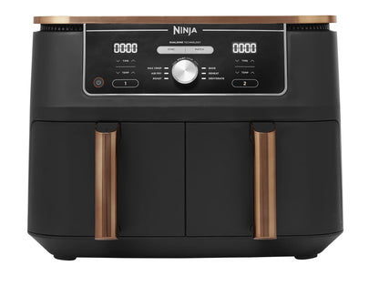 Ninja Foodi Dual Zone Digital Air Fryer, 2 Drawers, 7.6L, 6-in-1, Uses No Oil, Air Fry, Max Crisp, Roast, Bake, Reheat, Dehydrate, Cooks 4-6 Portions, Non-Stick, Dishwasher Safe Baskets, Black AF300UK