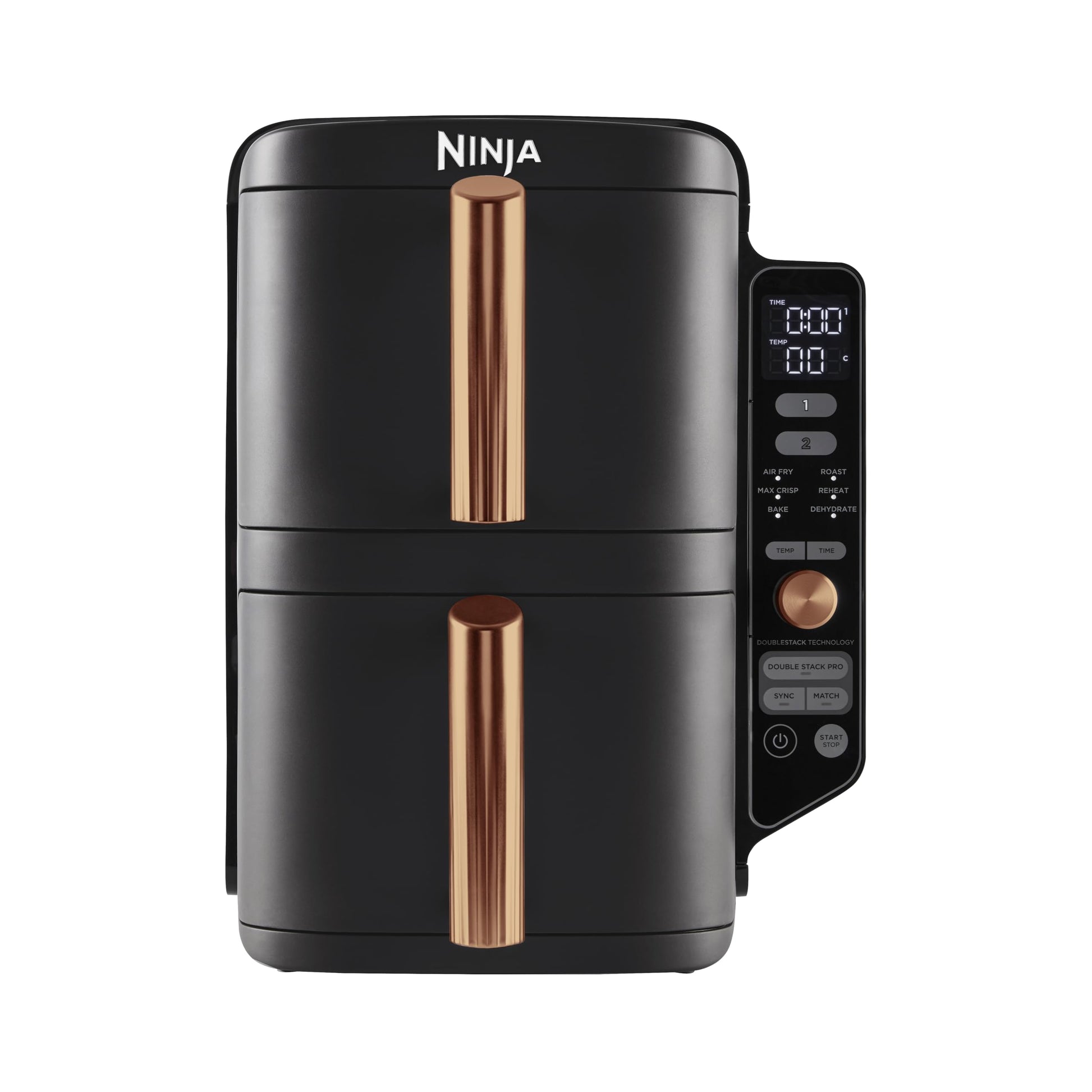 Ninja Foodi Dual Zone Digital Air Fryer, 2 Drawers, 7.6L, 6-in-1, Uses No Oil, Air Fry, Max Crisp, Roast, Bake, Reheat, Dehydrate, Cooks 4-6 Portions, Non-Stick, Dishwasher Safe Baskets, Black AF300UK