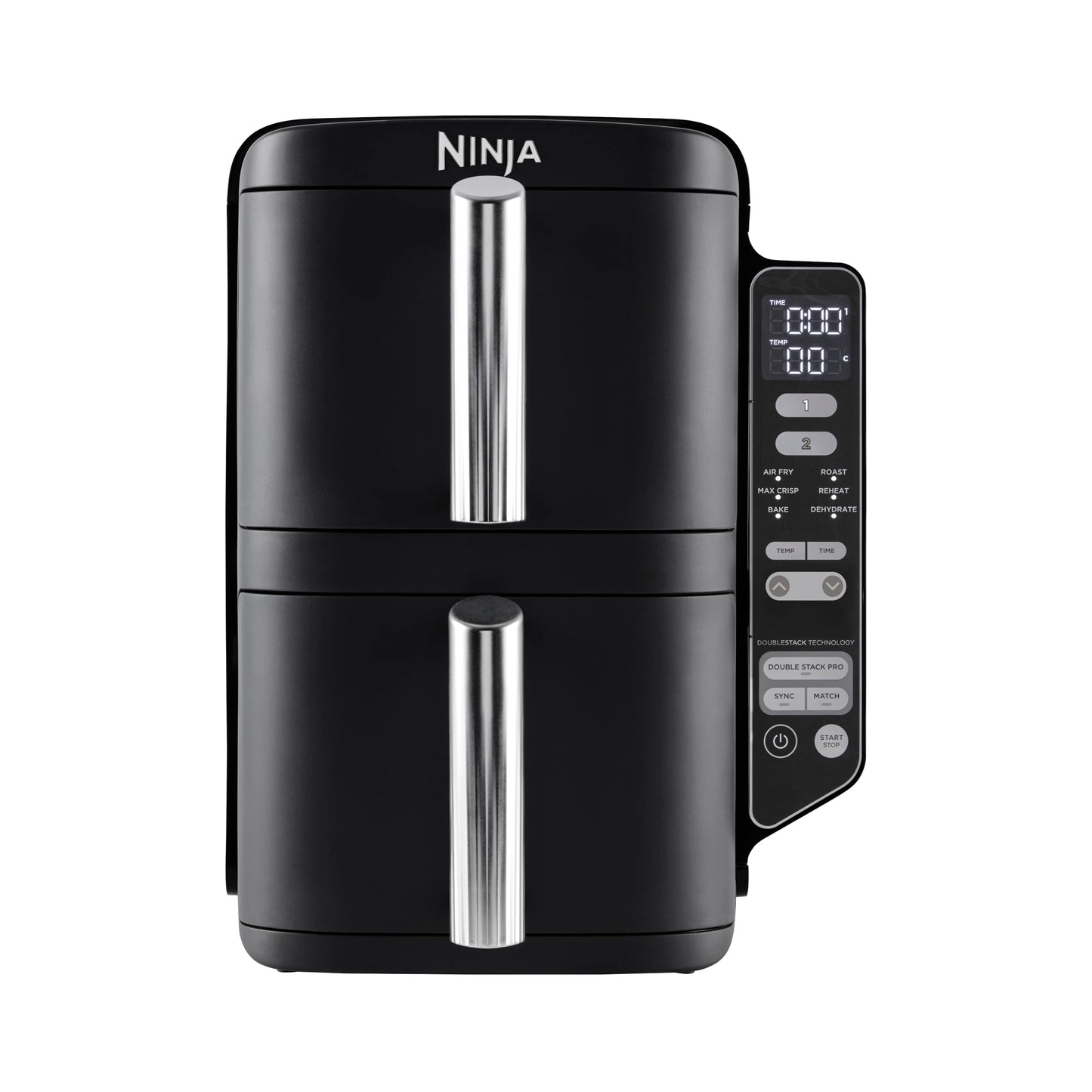 Ninja Foodi Dual Zone Digital Air Fryer, 2 Drawers, 7.6L, 6-in-1, Uses No Oil, Air Fry, Max Crisp, Roast, Bake, Reheat, Dehydrate, Cooks 4-6 Portions, Non-Stick, Dishwasher Safe Baskets, Black AF300UK