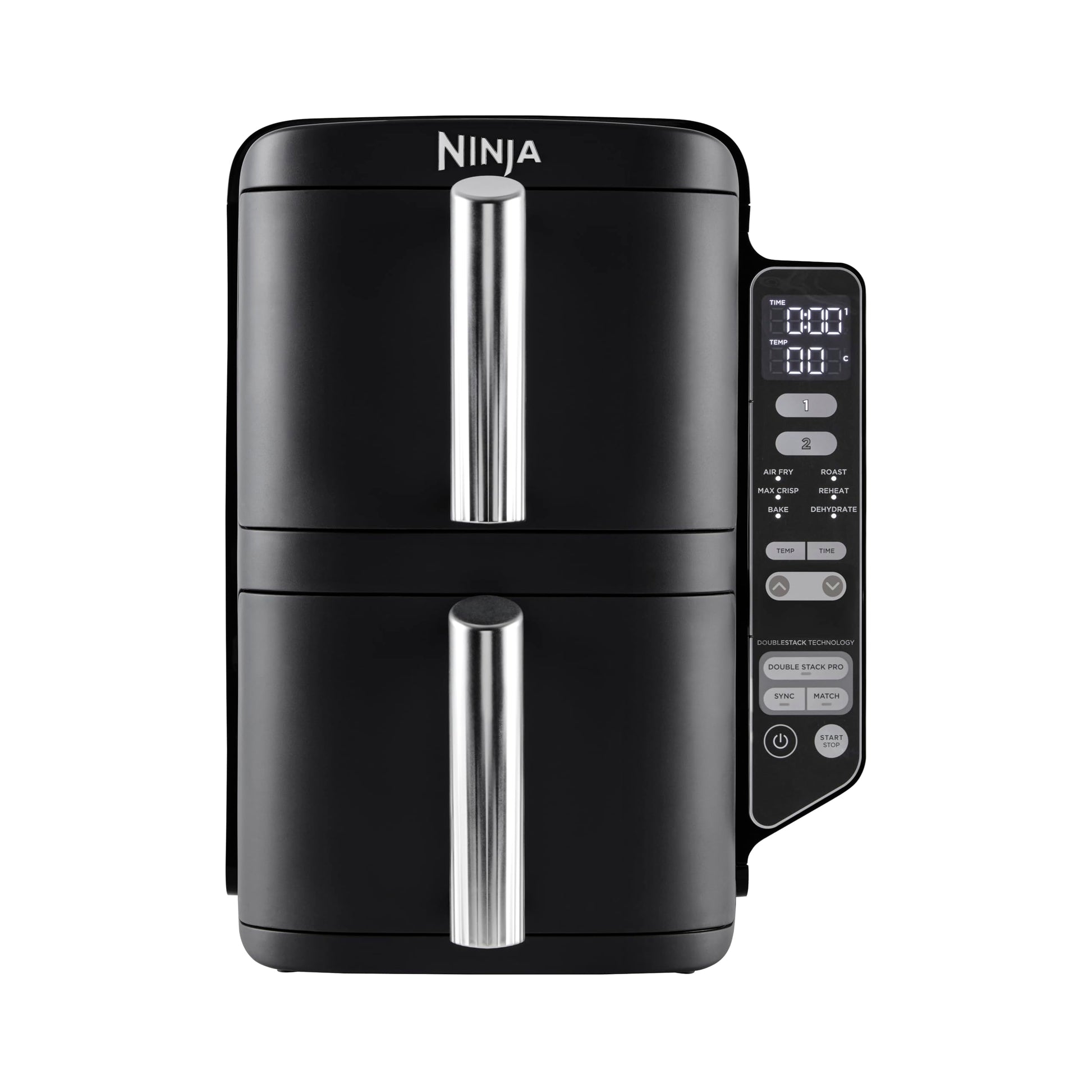 Ninja Foodi Dual Zone Digital Air Fryer, 2 Drawers, 7.6L, 6-in-1, Uses No Oil, Air Fry, Max Crisp, Roast, Bake, Reheat, Dehydrate, Cooks 4-6 Portions, Non-Stick, Dishwasher Safe Baskets, Black AF300UK