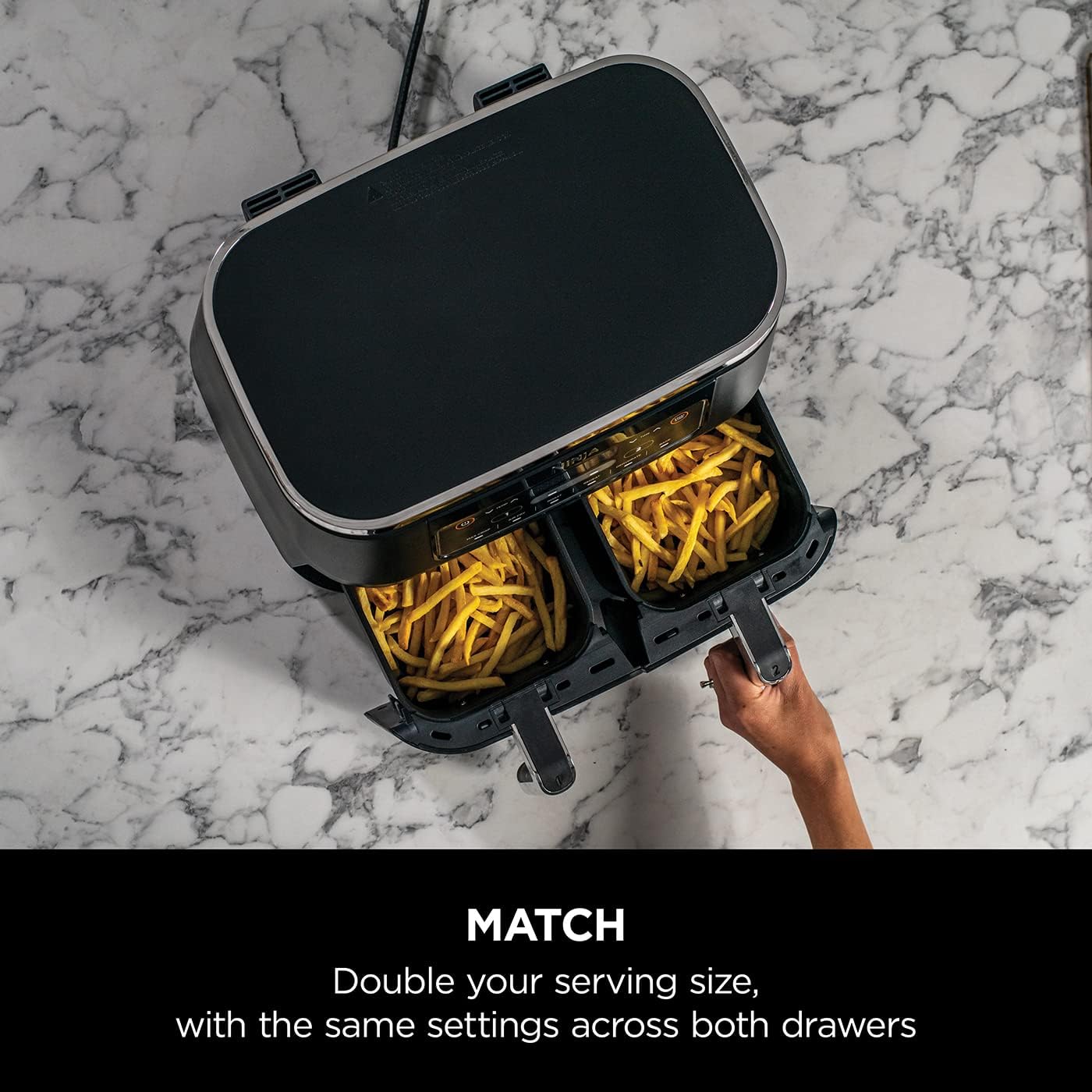 Ninja Foodi Dual Zone Digital Air Fryer, 2 Drawers, 7.6L, 6-in-1, Uses No Oil, Air Fry, Max Crisp, Roast, Bake, Reheat, Dehydrate, Cooks 4-6 Portions, Non-Stick, Dishwasher Safe Baskets, Black AF300UK