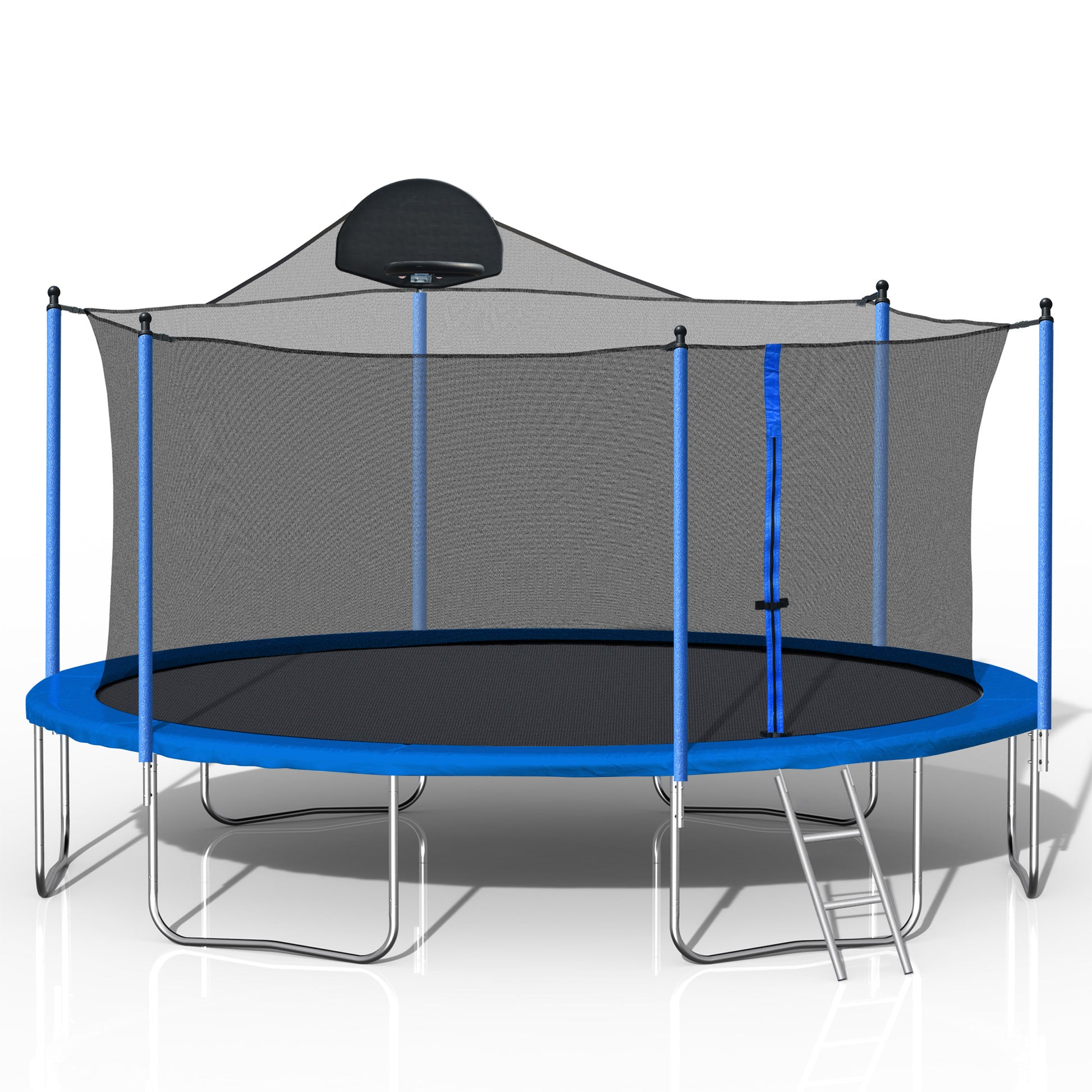 14FT Trampoline for Adults & Kids with Basketball Hoop, Outdoor Trampolines w/Ladder and Safety Enclosure Net for Kids and Adult eprolo