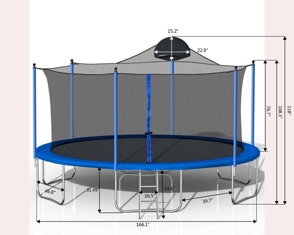 14FT Trampoline for Adults & Kids with Basketball Hoop, Outdoor Trampolines w/Ladder and Safety Enclosure Net for Kids and Adult eprolo