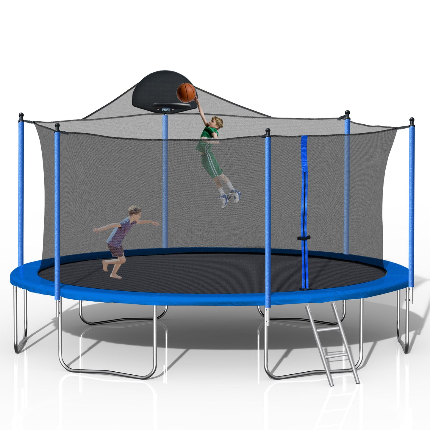 14FT Trampoline for Adults & Kids with Basketball Hoop, Outdoor Trampolines w/Ladder and Safety Enclosure Net for Kids and Adult eprolo