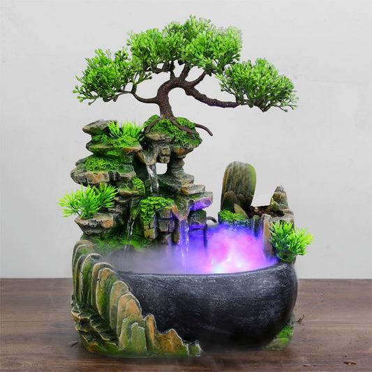 Wealth Feng Shui Company Office Tabletop Ornaments Desktop Flowing Water Waterfall Fountain With Color Changing LED Lights Spray eprolo