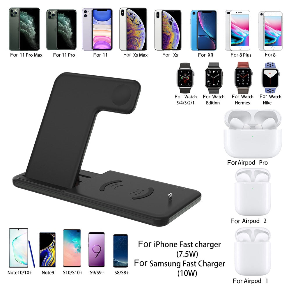 15W Qi Fast Wireless Charger Stand For iPhone 11 XR X 8 Apple Watch 4 in 1 Foldable Charging Dock Station eprolo