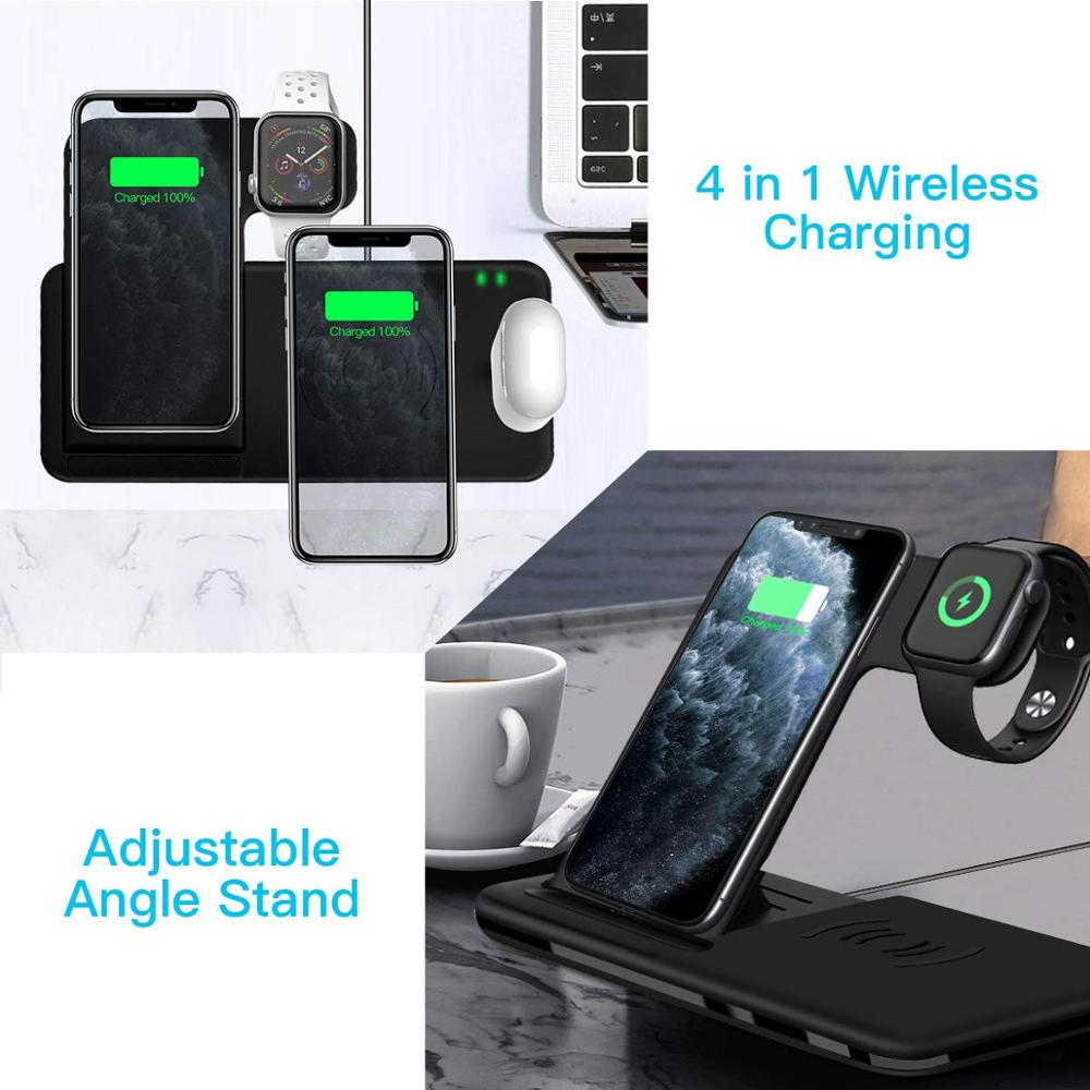 15W Qi Fast Wireless Charger Stand For iPhone 11 XR X 8 Apple Watch 4 in 1 Foldable Charging Dock Station eprolo