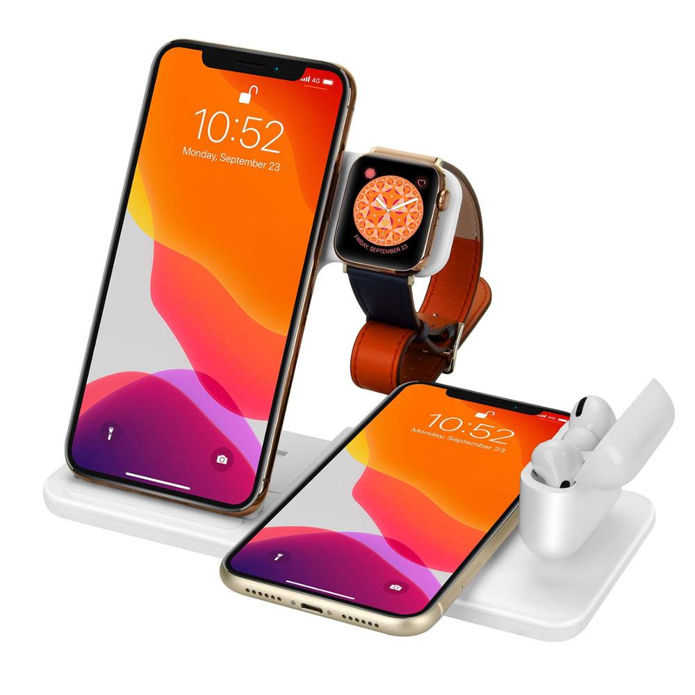 15W Qi Fast Wireless Charger Stand For iPhone 11 XR X 8 Apple Watch 4 in 1 Foldable Charging Dock Station eprolo