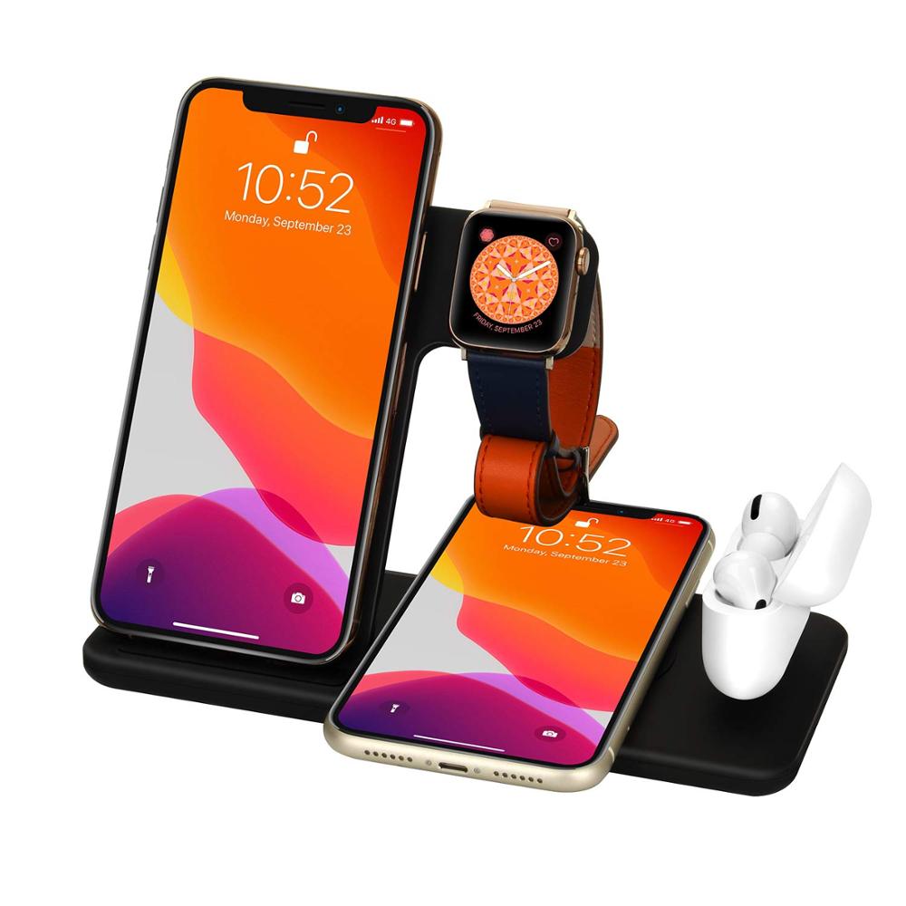 15W Qi Fast Wireless Charger Stand For iPhone 11 XR X 8 Apple Watch 4 in 1 Foldable Charging Dock Station eprolo