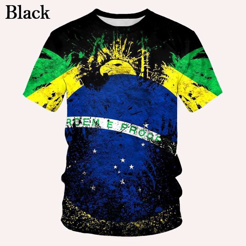 2022 New Fashion Brazil Flag 3d T Shirt Men/Women Casual Round Neck Short Sleeve Sports T-shirt