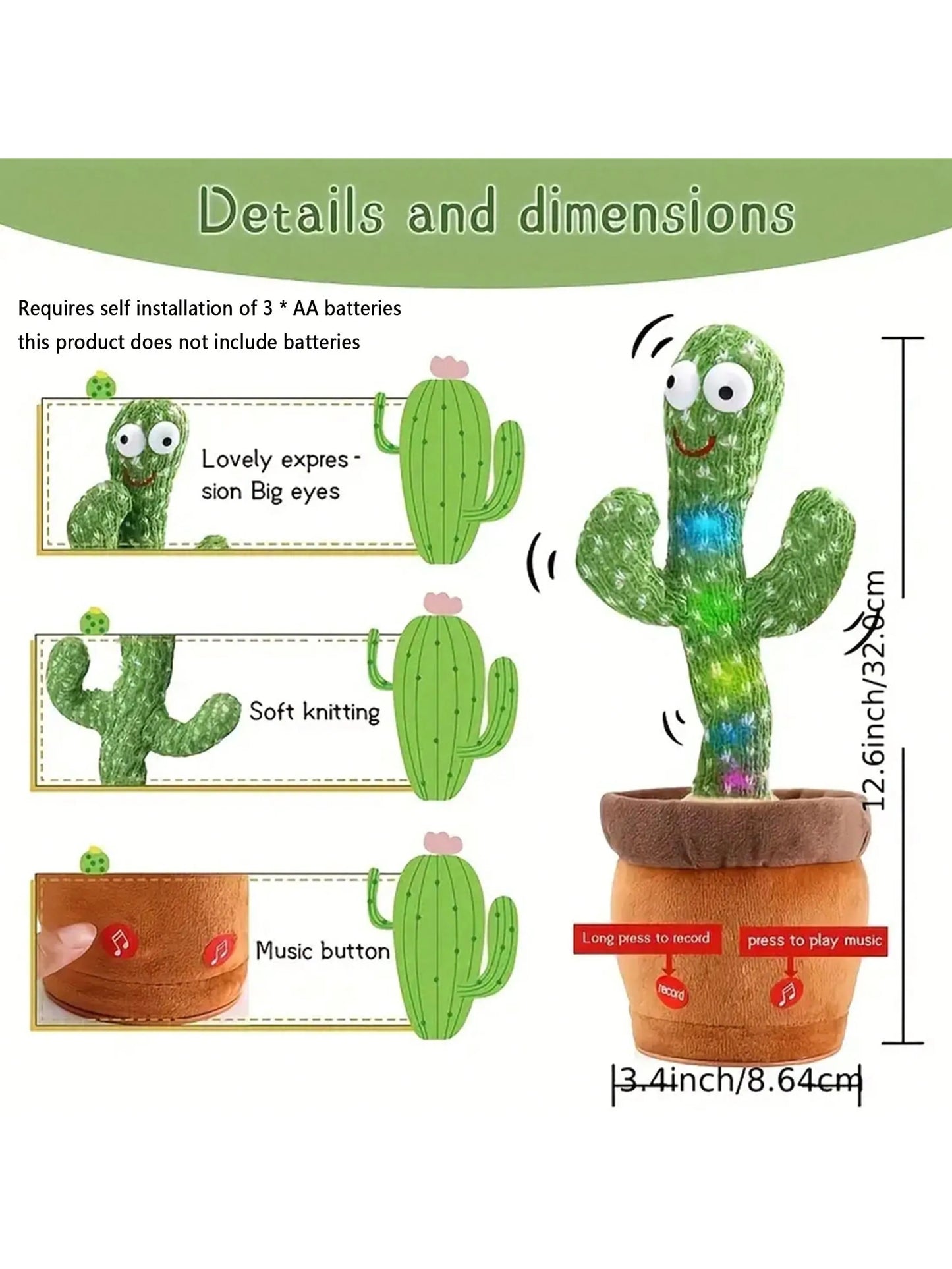 1pc-Dancing Talking Cactus Toys For Baby Boys And Girls, Singing Mimicking Recording Repeating What You Say Sunny Cactus Up Plus Best Find