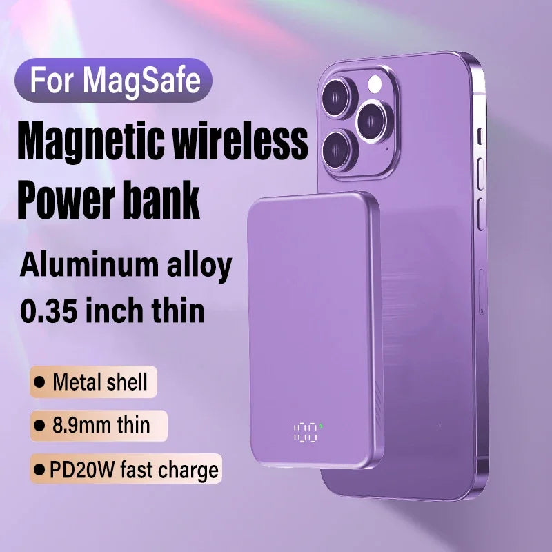 10000mAh Magnetic Wireless Power Bank Metal PD20W Fast Charge Portable External Auxiliary Battery for Magsafe iPhone 15 14 13 12 Best Find