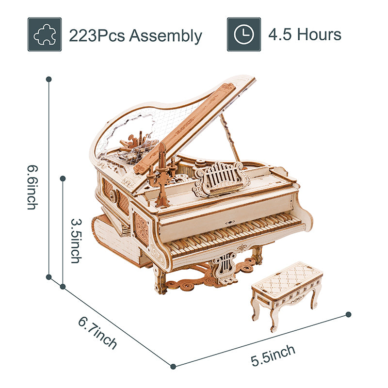 Robotime Rokr Diy Handmade Assembled Toys AMK81 Magic Piano Mechanical Music Box Model Kit 3D Wooden Puzzles - Best Find
