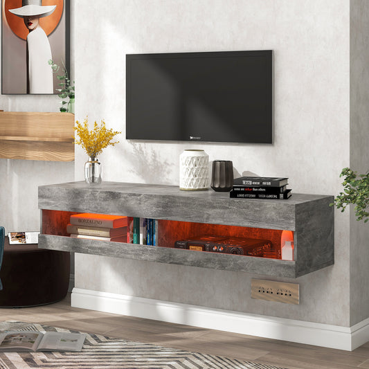 TV Stand with LED Lights, Floating Entertainment Center Media Console, Wall Mounted High Gloss Modern Storage Shelf MixShop