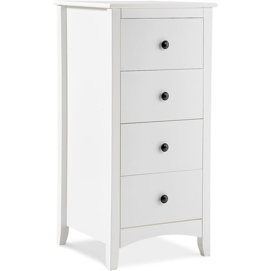 Tall Chest of 4 Drawers White Bedside Cabinet Wood Storage Chest Bedroom Hallway Anti-Tipping Supports MixShop