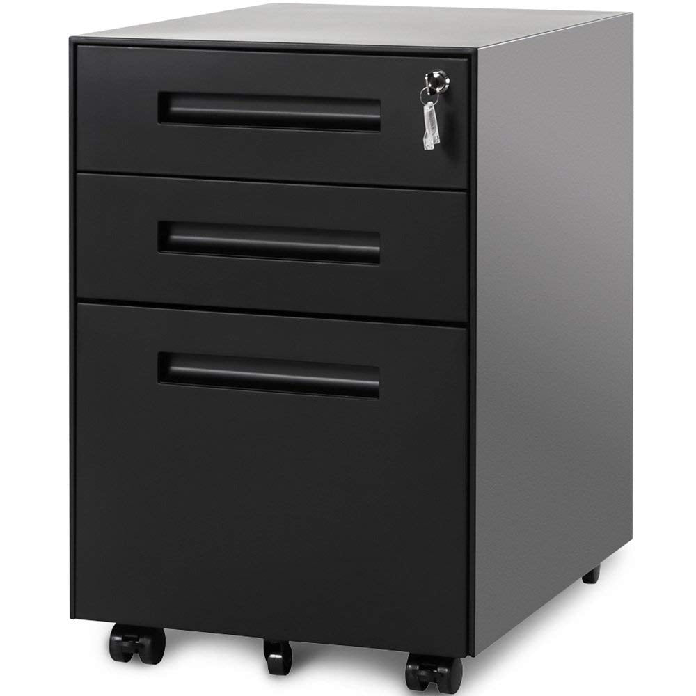 (SALE)3 Drawer Steel Metal Filing Cabinet with Embedded Handle and Lock (Black) MixShop