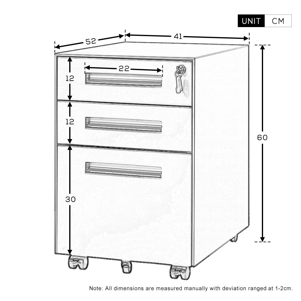 (SALE)3 Drawer Steel Metal Filing Cabinet with Embedded Handle and Lock (Black) MixShop