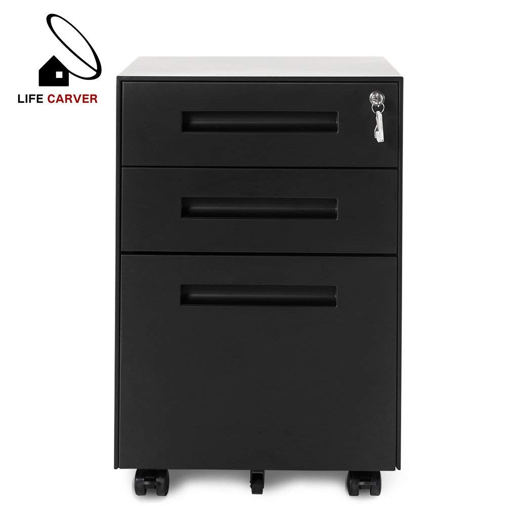 (SALE)3 Drawer Steel Metal Filing Cabinet with Embedded Handle and Lock (Black) MixShop