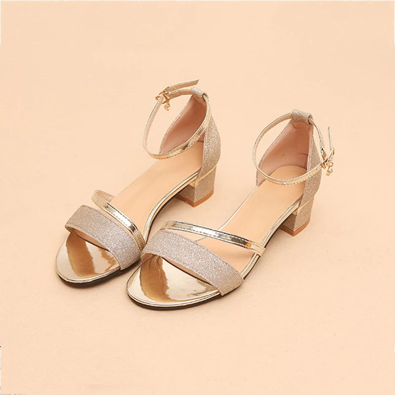 Woman  Sandals Gold High Heels Sandals Square Heel Pumps Ladies Shoes Best Find