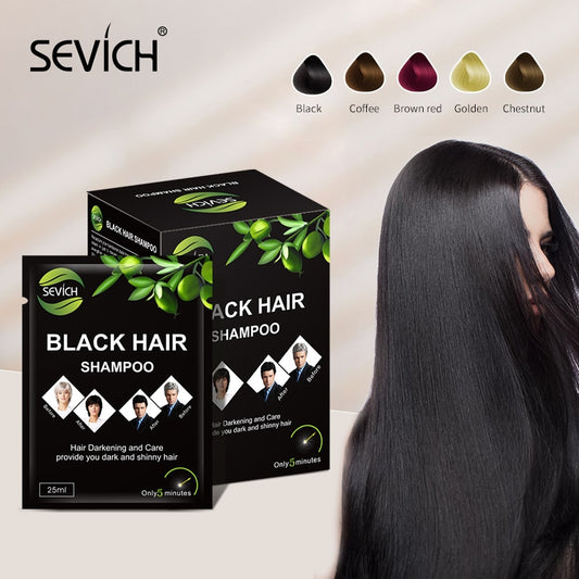 Sevich 10 pcs/lot Instant Black Hair Shampoo Make Grey and White Hair Darkening Shinny in 5 Minutes Make Up Hair Color Shampoo Best Find
