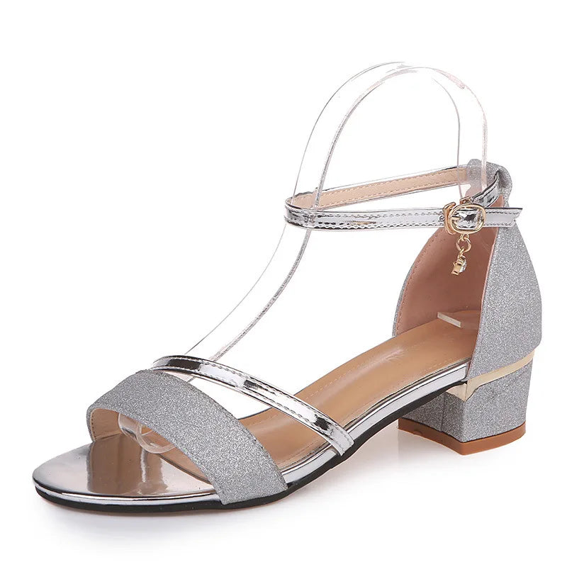 Woman  Sandals Gold High Heels Sandals Square Heel Pumps Ladies Shoes Best Find