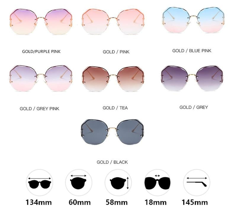 2022 Fashion Tea Gradient Sunglasses Women Ocean Water Cut Trimmed Lens Metal Curved Temples Sun Glasses Female UV400 Best Find