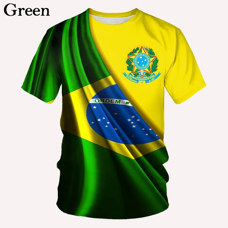 2022 New Fashion Brazil Flag 3d T Shirt Men/Women Casual Round Neck Short Sleeve Sports T-shirt Best Find